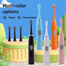 Electric Toothbrush, Available In Five Colors, Including 3 Replacement Brush Heads, Soft Bristles, Deep Oral Cleansing, Oral Care Products, No Complicated Operation, Can Be Used In The Bathroom, Party Decoration, Gift Recommendation - Black - View 1