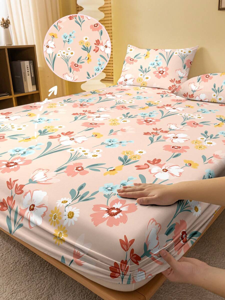 1 Stück minimalistischer, moderner Blume Muster Spannbettlaken, bedruckter Bettbezug für Schlafzimmer, Bettwäsche (ohne Kissenbezug) - Verschiedenfarbig - Übersicht 1