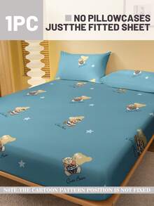1pc Minimalist Modern Bear Print Brushed Fitted Sheet, Bedroom Printed Bed Cover, Bedding (Pillow Case Not Included) - Multicolor - View 2