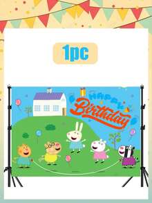 Peppa Pig 佩佩猪生日庆祝背景，可爱卡通主题旗帜图案墙饰，拍照横幅，道具，适合生日派对装饰用品收藏展示和收纳（颜色可能略有不同，详情请参考实物图片。） - 彩色 - 查看 5