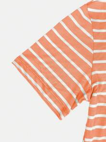K&K FASHION Basic Striped T-Shirt - 鮭魚 - 查看 5