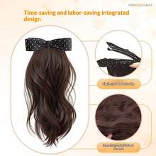 蝴蝶结波点马尾夹式假发，自然蓬松合成发接发，适合低发量马尾辫 - 彩色 - 查看 4