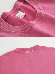 Washed 100% Cotton Streetwear Pink Cartoon Print Skin-Friendly Breathable Crew Neck Top - Màu đỏ hồng nhạt 02 - Xem 4