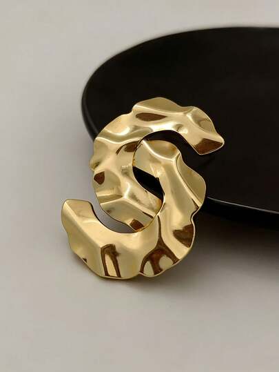 1枚奢华交织字母C形胸针，女士外套装饰别针，山茶花风格百搭配饰