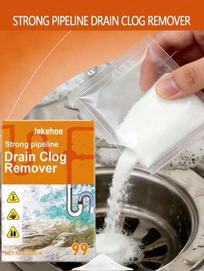 jakehoe 1pc/120g Drain Clog Remover Powder, Kitchen & Bathroom Drain Oil & Odor Cleaner, Anti-Clog Daily Fresh, Bathroom Drain Specialized, Quickly Dissolves Oil, Hair, Food Residue & Other Clogs, Removes Odor From The Root, Regular Pipe Maintenance, Effective Anti-Clog. Suitable For Kitchen Sink, Bathroom Floor Drain, Bathroom Sink, Balcony Washing Tub & Other Household Drain Pipes, Home, Rental, Hotel, B&B Daily Use, Keeps Pipes Clear & Fresh, Easier Home Cleaning.