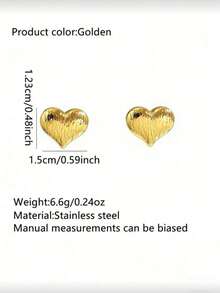 1 Pair Of Minimalist Textured Stainless Steel Mini Heart-Shaped Stud Earrings, Suitable For Everyday Wear - Multicolor - View 2