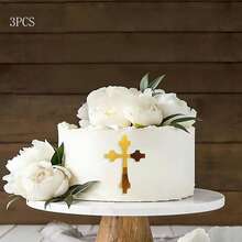 3pcs/1pc Gold Acrylic Baptism Cross Cake Topper, Suitable For Birthday Party, Communion, Wedding, Baby Shower And Other Occasions - Gold - View 19