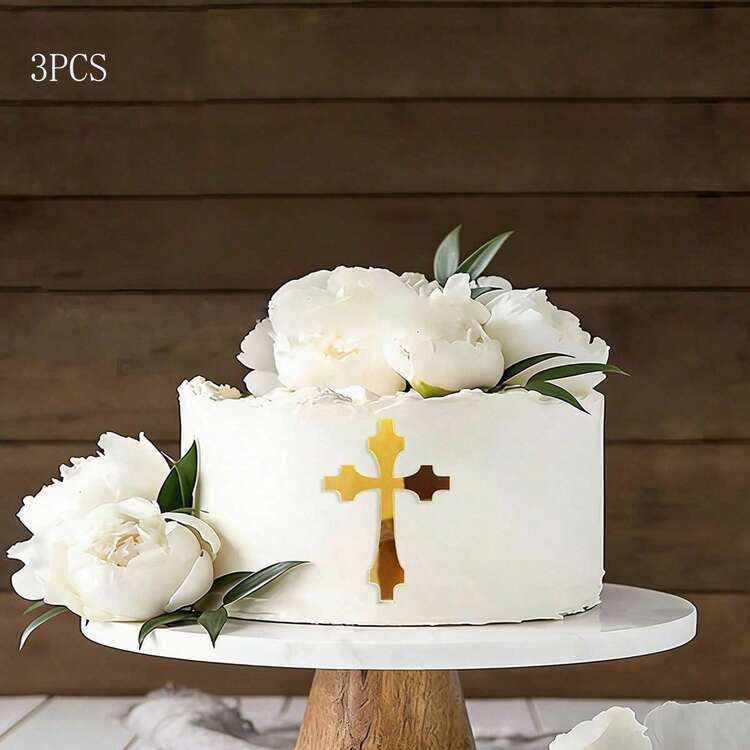 3个/1个金色亚克力洗礼十字架蛋糕装饰，适用于生日派对、圣餐礼、婚礼、婴儿派对和其他场合 - 金色 - 查看 19