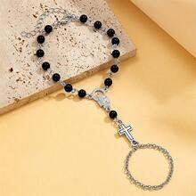 1件哥特式金属亚克力十字架念珠手链，宗教饰品，适合日常佩戴、聚会和派对。 - 彩色 - 查看 7