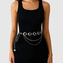 1pc Women's Belt/Waist Chain, Summer Moon Pattern Western Cowgirl Rodeo Millennium Leather Belt Chain Metal Style, Minimalist Versatile Dress Accessory - Multicolor - View 2