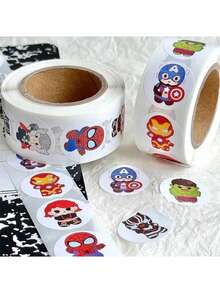 500pcs[Marvel Fan Style]Multi-Character Roll Sticker Set For Superhero Theme Gift Wrapping & Craft Projects New Year's Gift, Valentine's Day Gift, Easter Gift (Stochastic Style) - Multicolor - View 2