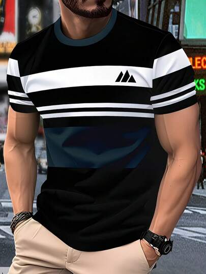 Herren modisches, lässiges Rundhals-Kurzarm-T-Shirt, neuer Stil, maschinenwaschbar, bequem für den täglichen Gebrauch in allen Jahreszeiten | Rundhals-T-Shirt | Weiches Material