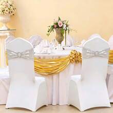 10 piezas Lazos decorativos para sillas para decoración de bodas, Faja para silla con brillo y hebilla plateada, Moño para silla con lentejuelas para fiesta, cumpleaños, aniversario, ceremonia y evento - Plateado - Ver 2