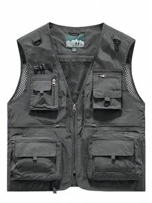 1pc Men's Outdoor Multi-Pocket Sleeveless Utility Vest, Suitable For Photography, Work, Fishing, Travel, Hiking, Camping, Casual Wear Sports - Grey - View 5