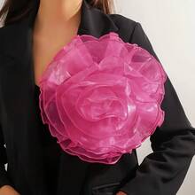 Elegante broche hecho a mano de 28CM con forma de rosa de encaje, Pin Floral exagerado francés a para mujer, regalo de joyas de LA9H - Negro - Ver 11