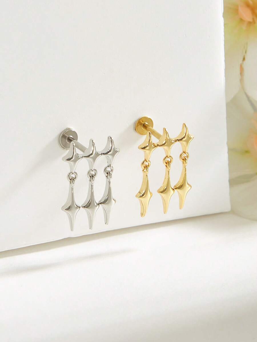 1pc Minimalist Star Stainless Steel Earrings, Suitable For Women's Daily Wear - Star - View 1