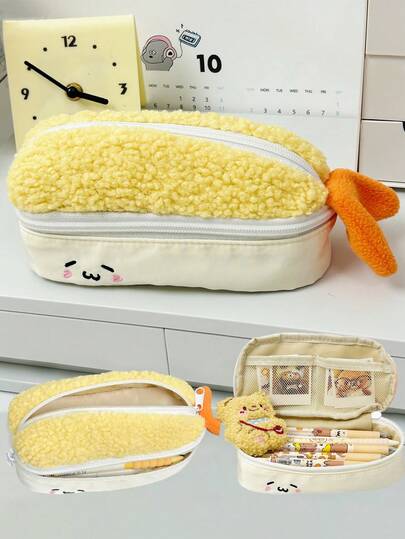 1 pieza Estuche para lápices con cierre de cremallera con forma de camarón lindo, hecho de material suave, amigable con la piel y cómodo. El adorable diseño de camarón es llamativo. Esta pequeña bolsa es portátil y ahorra espacio. El cierre de cremallera es y a prueba de fugas.