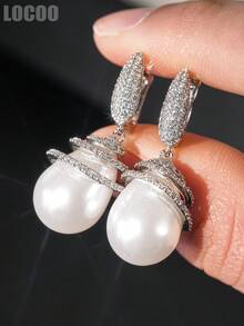 1 Pair Gorgeous Cubic Zirconia & Faux Pearl Drop Earring For Women For Wedding Engagement Anniversary Party Jewelry Valentine's Day Gift - 1# - View 8