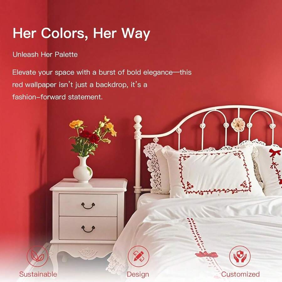 Warm-Toned Gentle Solid Color Wallpaper, Elegant Burgundy Red, Removable & Non-Damaging For Bedroom, Study, Tea Room Decor, 40cm*100/300/500cm 1 Roll