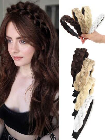 Synthetic Fiber Sandwich Fishbone Braid Wig Headband, Non-Slip, Fluffy, High Crown, Twisted Braid Hair Accessory, A Great Gift For Girls, Suitable For Everyday Wear And Special Occasions.