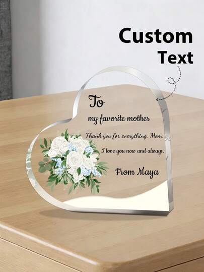 Décoration acrylique personnalisée en forme de cœur, texte/nom personnalisé, ornement commémoratif de la fête des mères, acrylique personnalisé, personnalisation de la fête des mères, plaque commémorative avec nom personnalisé, cadeau de la fête des mères, cadeau d'anniversaire, cadeau d'anniversaire de mariage, cadeau pour maman, décoration d'intérieur, décoratif, collection, réutilisable, mignon, haute qualité, cadeau d'anniversaire, anniversaire de mariage, souvenir de remise des diplômes, cadeau de la fête des mères/pères, multifonctionnel, ajustable, décoratif