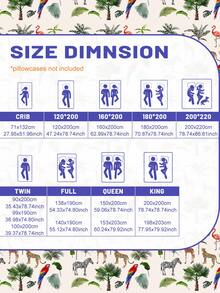 1件简约现代绿色植物动物印花磨毛床笠，卧室印花床罩，床上用品（不含枕套） - 彩色 - 查看 3