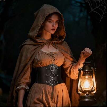 Women's Punk-Style PU Leather Waist Cincher - Elastic Corset Belt With Round Rings Design, Versatile For Casual, Business, Party Wear, Edgy Accessory To Enhance Dresses & Tops, Corset Waist Belt, Casual Wear Accessory, Party Outfit Piece