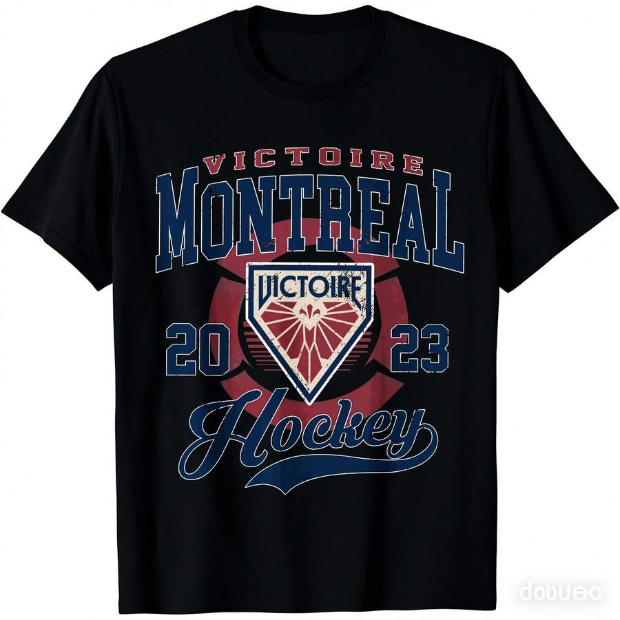 T-Shirt Unisexe Montreal Victoire Hockey - Impression Canada 2026, Vêtement Décontracté Doux Pour Les Jours De Match, Cadeau Tee Hockey Marque Montreal Victoire Pour Supporters (Port Toute L'Année) Girl Clothes Aesthetic Clothes Men T-Shirts Gifts Men Men's Cropped Man Clothes Men-Clothing Aesthetic Clothes Vintage Funny T Shirts Anime T-Shirt Funny Ugus T-Shirts A Man's Gift 100% Cotton 1PC 180g - 黑色 - 查看 1