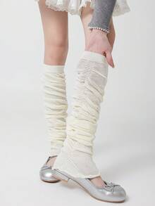 1双女士腿套，多色芭蕾舞风格荷叶边小腿套，长款透气纯色舒适百搭腿套，适合春夏穿着 - 彩色 - 查看 11