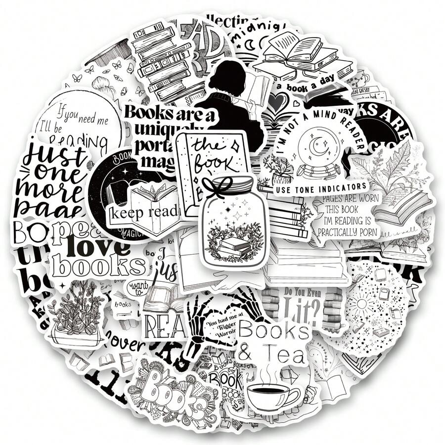 60 Stücke schwarze Buch-Aufkleber, Dekals für Scrapbooking, Journaling, Laptop, Stoßstange, Skateboard, Wasserflaschen, Computer, Telefon, als Geschenkverpackung, Umschlagverschlüsse, Partydekoration, Büromaterial - Zufälliger Stil - Übersicht 1