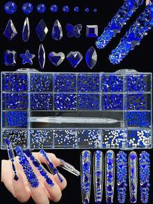 Bộ đá đính móng tay KIRAME 21 ô màu xanh dương K9 - 30 viên đá bóng cao cấp mỗi màu kèm 1 bút đính đá, đá trang trí móng tay, dùng cho tiệm nail, làm móng tại nhà, đồ dùng làm móng, quà tặng Giáng sinh và Năm mới, thích hợp cho đồ thủ công mỹ nghệ, quần áo, vải vóc, giày dép, sản phẩm thủy tinh, làm đồ trang sức - Trang trí lấp lánh nhiều kích cỡ - Xanh đậm - Xem 2