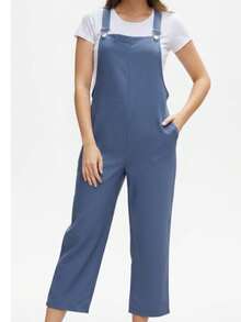 OVEROL LARGO DE TELA TIPO MEZCLILLA, JUMPER CASUAL HOLGADO CON BOLSILLOS Y TIRANTES AJUSTABLES, JUMSUIT URBAN BLUE DE CORTE LISO, COMODIDAD Y ESTILO MINIMALISTA - Neblina azul - Ver 4