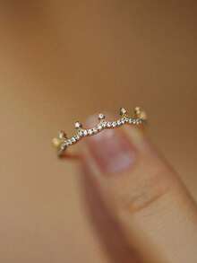 BALMORA 1pc S925 Sterling Silver Luxury Elegant Crown Zirconia Gold-Plated Ring, Jewelry Gift Suitable For Party And Daily Wear - 金色 - 查看 5