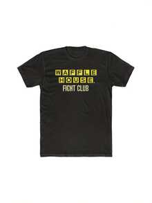 WAFFLE HOUSE Fight Club Graphic T-Shirt - Stylish Black Short-Sleeved Tee With Bold Yellow And White Lettering - Perfect Casual Wear For Food Lovers And Fans Of Unique Designs - 黑色 - 查看 2