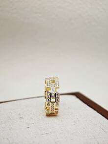 1枚简约锆石镶嵌开口戒指，适合女性佩戴 - 金黃色 - 查看 6