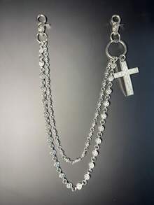 Multi-Element Cross Pants Chain, Waist Chain With Lobster Clasp Pendant, Wallet Chain, Retro Chain, Double-Layer Chain, Hip-Hop Punk, Jeans Chain, Pocket Chain, Men's Keychain - Ancient Silver - View 1