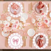 12/24 件装，33 厘米餐垫，一次性餐垫，蝴蝶结图案餐垫，适用于情人节、感恩节、生日派对、婚礼派对、新娘送礼会、晚宴、宴会、餐桌、野餐、咖啡馆和其他场合。 - 查看 5