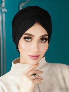 قطعة واحدة من التربان الفوري للنساء، وشاح رأس أنيق بلون سادة، وشاح رأس قابل للانزلاق والامتصاص، تصميم مطوي لمظهر حجمي، قماش جيرسيه ناعم ومريح من الموديال، مناسب للارتداء اليومي والرياضة واليوغا - متعدد الألوان - مشاهدة 6
