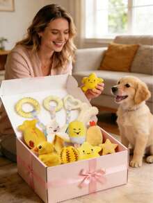 4pcs/1Set Random Style Puppy Teething Toy Set For Small Dog- Durable TPR & Plush Squeaky Chew Toys, Interactive Dog Dental Health Training Toy Kit - Multicolor - View 1