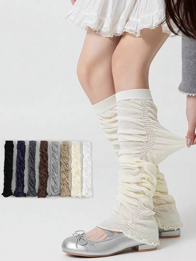 1 Pair Women's Leg Warmers, Multi-Color Ballet Style Ruffle Calf Leg Warmers, Long Breathable Solid Color Comfortable Versatile Leg Warmers For Spring/Summer