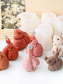 1个可爱兔子造型硅胶模具，可用于DIY、复活节 - 白色 - 查看 2