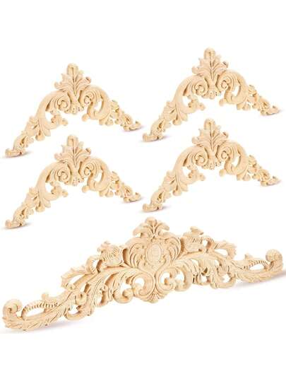 1/4pcs Wood Appliques And Onlays Wood Appliques For Furniture Decorative Wooden DIY Carved Onlay For Bed Door Cabinet Wardrobe Furniture Decoration