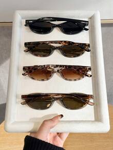 4pcs Leopard Print Oval Small Frame Classic Fashion Glasses Versatile For Women - Multicolor - View 3