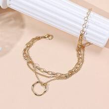 1件欧美金属风格不对称几何图案吊坠多层脚链，女士款 - 多層腳鍊 - 查看 3