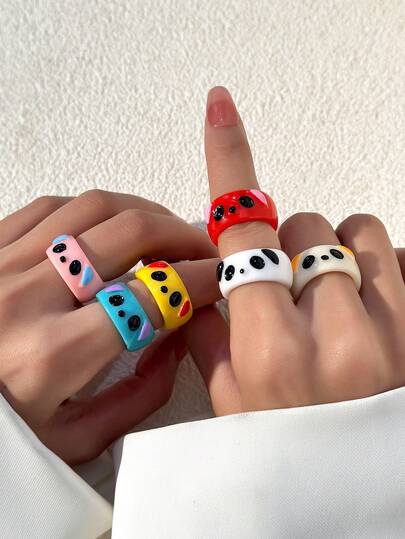 6pcs Cute Spotted Dog Unique Design Knuckle Rings
