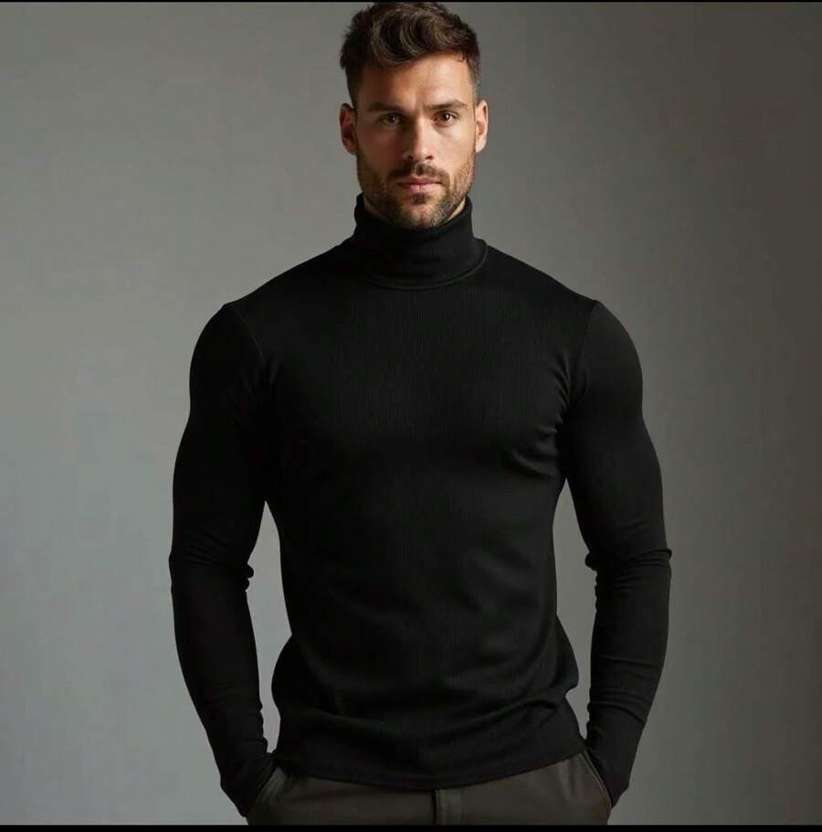 Cacharrel Men's Long Sleeve Ribbed Sweater Autumn/Winter Blouse - Black - View 1