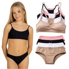 Girls' Underwear And Bra Set With Removable Padded Cups, Comfortable For Young Girls - 米色 - 查看 1