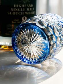 1只玉舞切割蓝色威士忌酒杯，古典手工吹制水晶杯，手工雕刻水晶玻璃杯，高端酒杯，330毫升/11.62盎司 - 藍色 - 查看 4
