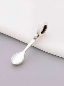 1pc 925 Sterling Silver Spoon Pendant Engraved With "Born To Stir Things Up", Unisex Punk Style DIY Jewelry Gift - Silver - View 3