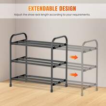HSHa Expandable Shoe Rack, 2/3/4 Tiers Adjustable Shoe Organizer Shelf For Closet, Black Metal Free Standing Shoes Rack Storage For Hallway Small Space, Entryway - Black - 3 Layers - View 7